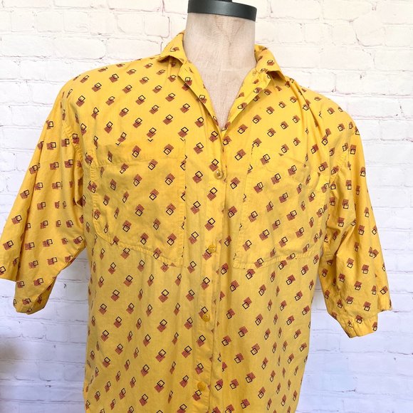 70's Retro Short Sleeve Shirt - Geometric Print - Size Large - Picture 7 of 9